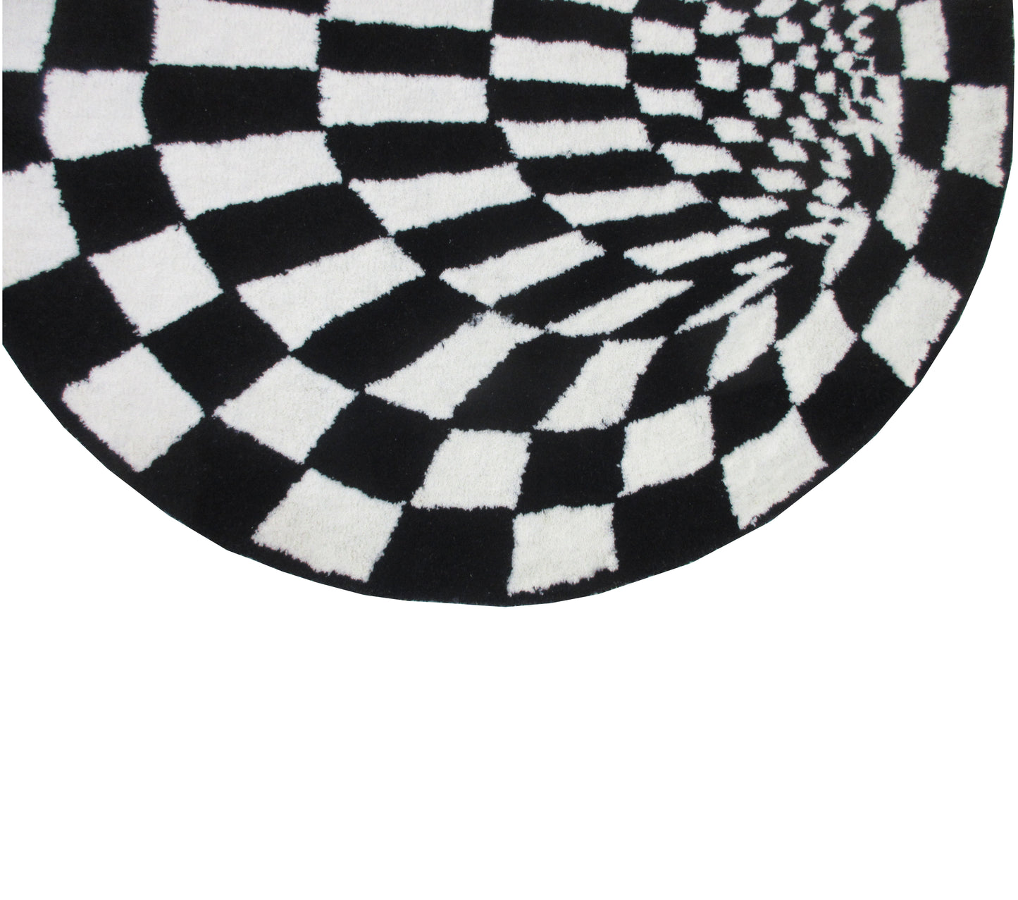 Handmade Optical Illusion Rug 3.10 x 3.10 Feet Round Black and White Checkered