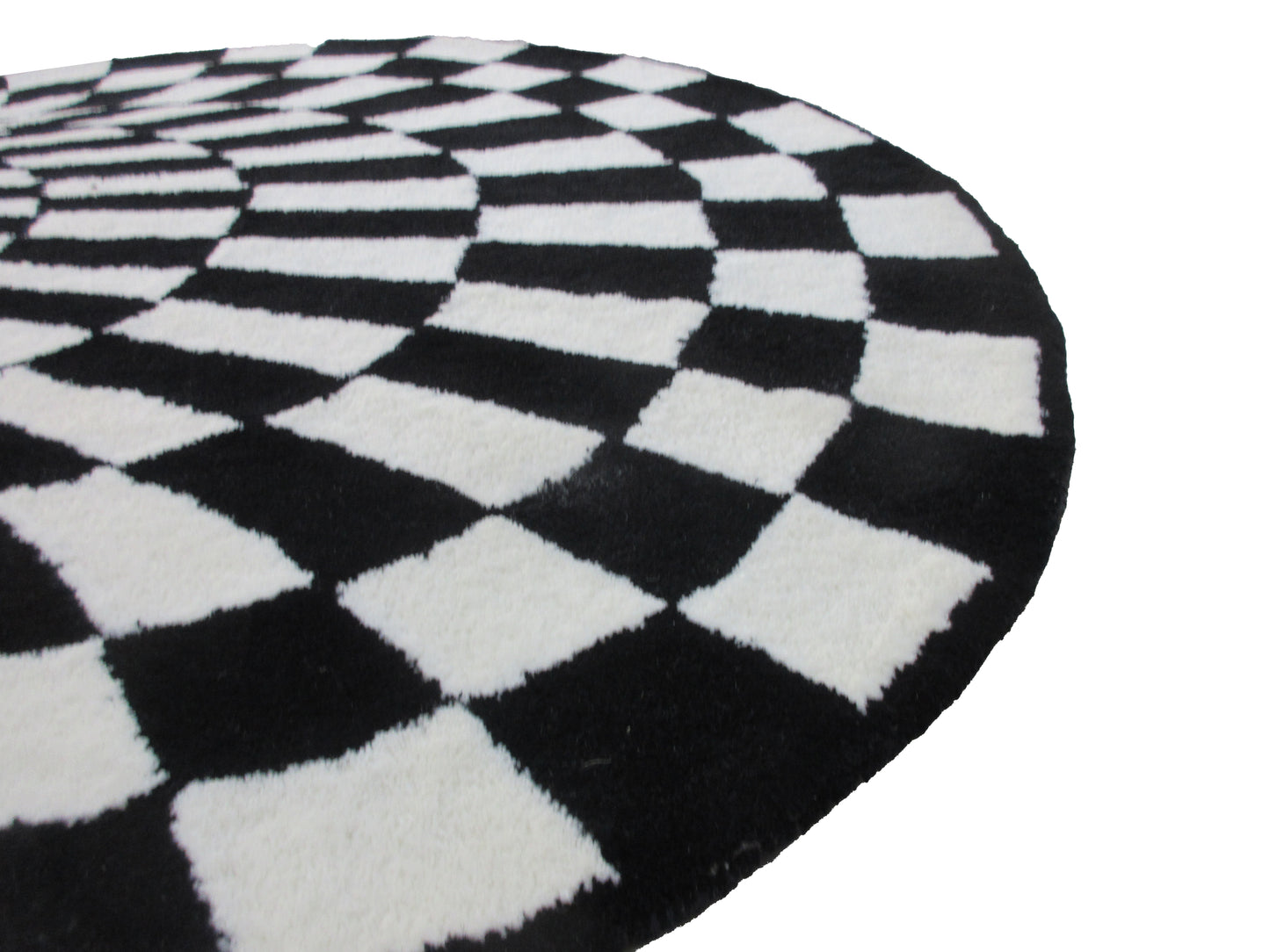 Handmade Optical Illusion Rug 3.10 x 3.10 Feet Round Black and White Checkered