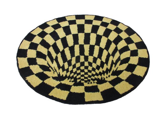 3.10 ft Round Illusion Rug | Black & Gold Vortex Living Room, Bedroom, Playroom Carpet