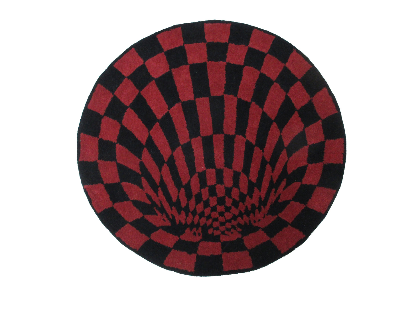 3.10 ft Illusion Rug Round Shape Red & Black Vortex - Modern Trippy Checkered Floor Rug