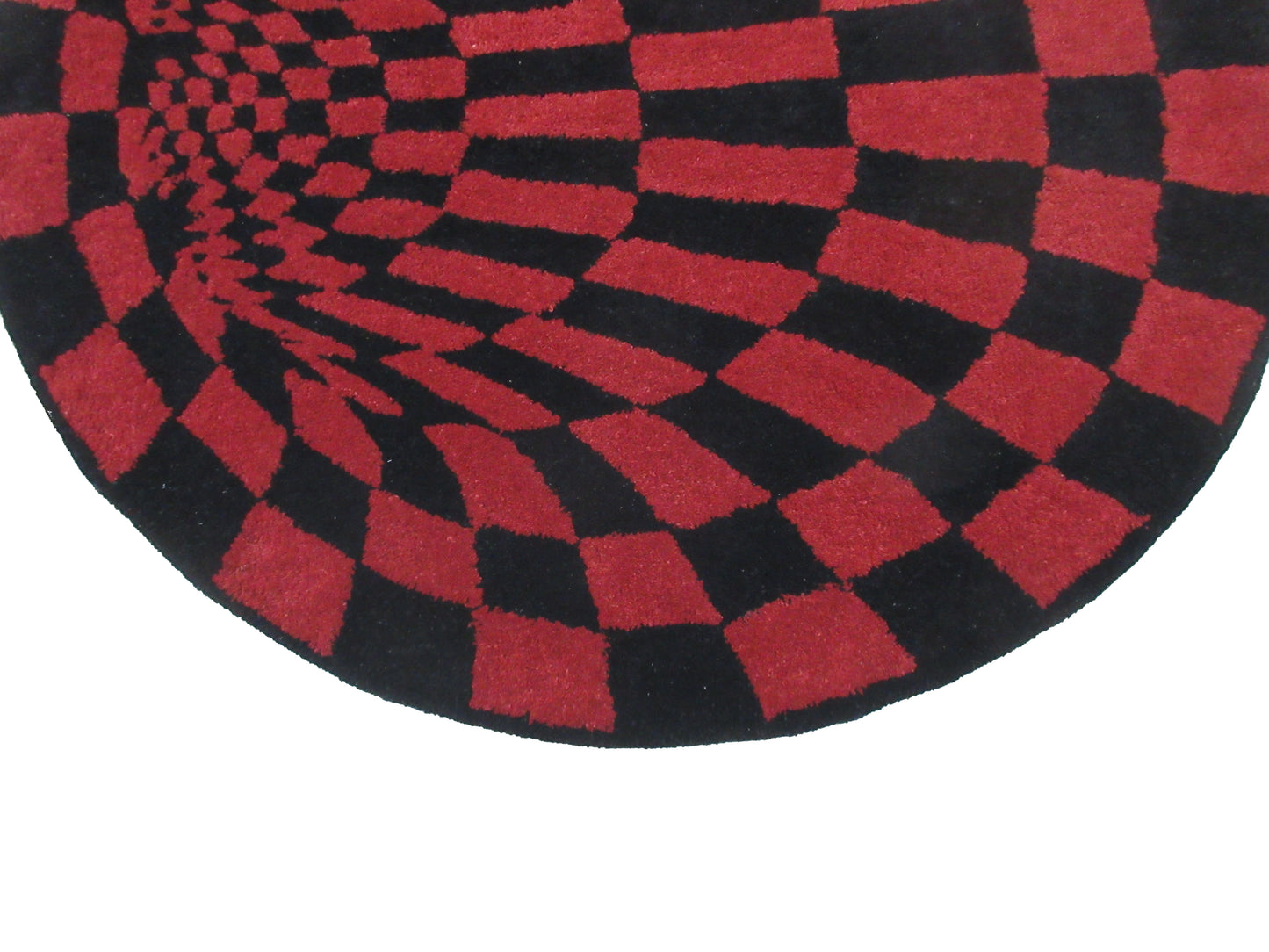 3.10 ft Illusion Rug Round Shape Red & Black Vortex - Modern Trippy Checkered Floor Rug