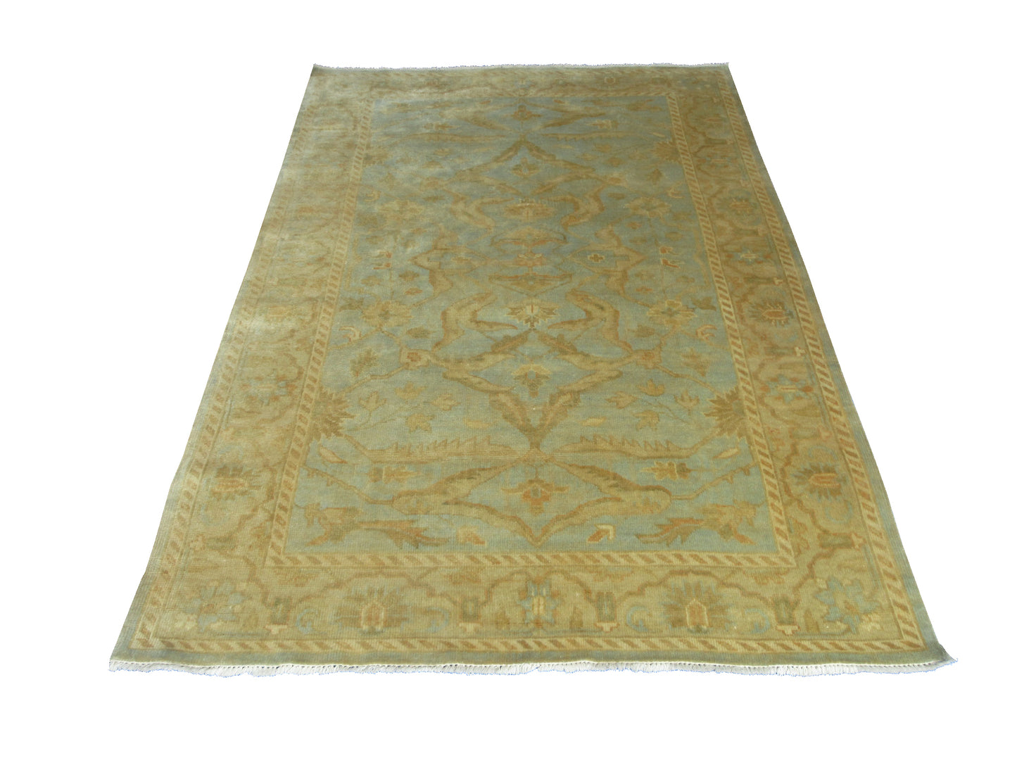 Vintage Hand-Knotted Oushak Rug 8.3x5.7ft | Soft Earth Tones | High-Quality Wool | Living Room