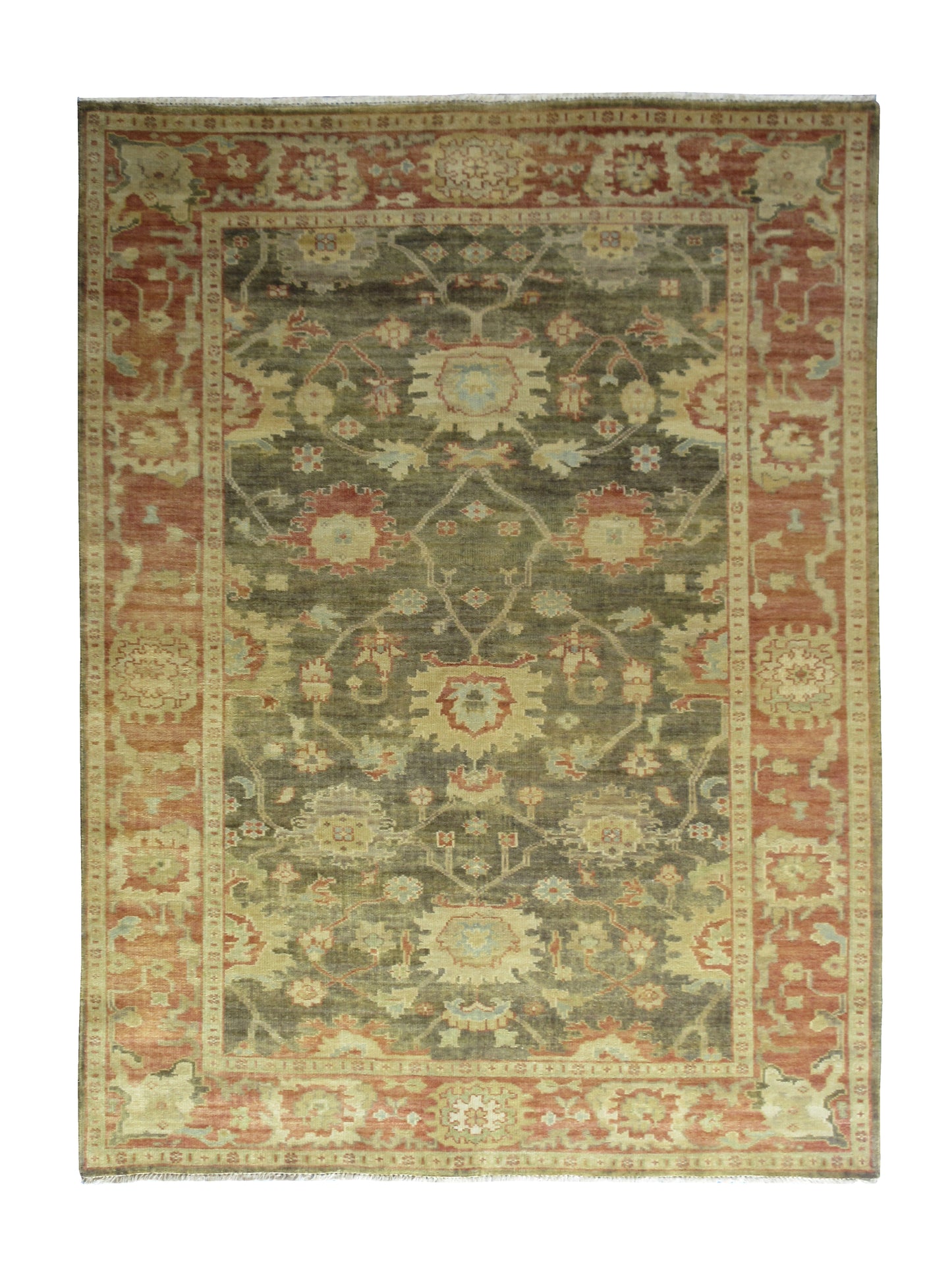 Fine Oushak Hand-Knotted Area Rug 8.4x 5.8 Feet Vibrant Floral Design Area Rug Living Room