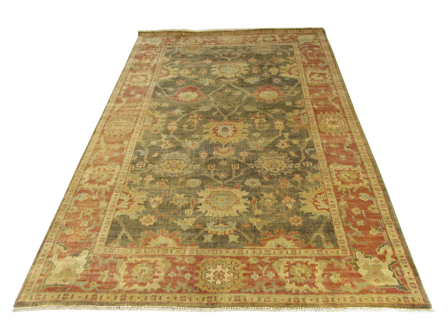 Fine Oushak Hand-Knotted Area Rug 8.4x 5.8 Feet Vibrant Floral Design Area Rug Living Room