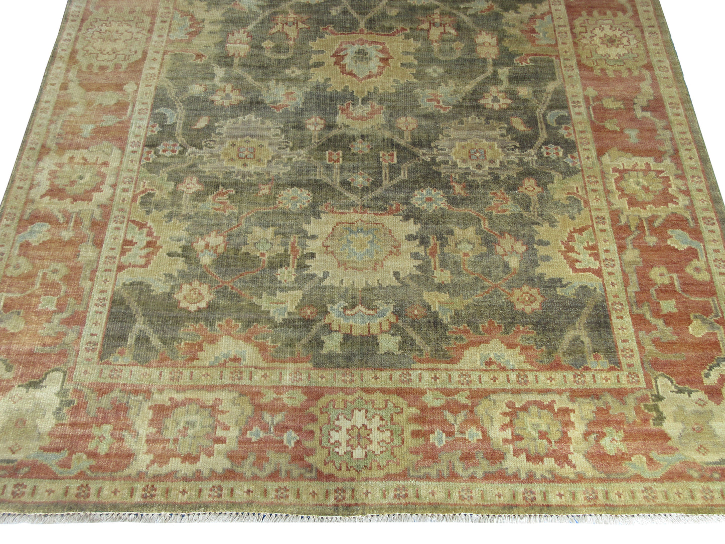 Fine Oushak Hand-Knotted Area Rug 8.4x 5.8 Feet Vibrant Floral Design Area Rug Living Room