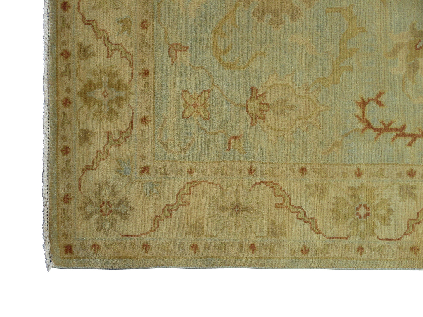 Hand-Knotted Oushak Turkish Rug - Soft Beige and Light Blue, 8x5 ft Carpet