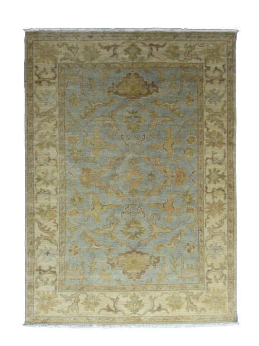 Luxury Oushak Hand-Knotted Wool Rug Traditional Oriental Design 8.4X5.11 Feet - Lt. Blue and Beige Living Room Area Rug