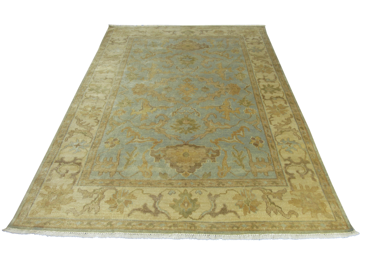 Luxury Oushak Hand-Knotted Wool Rug Traditional Oriental Design 8.4X5.11 Feet - Lt. Blue and Beige Living Room Area Rug