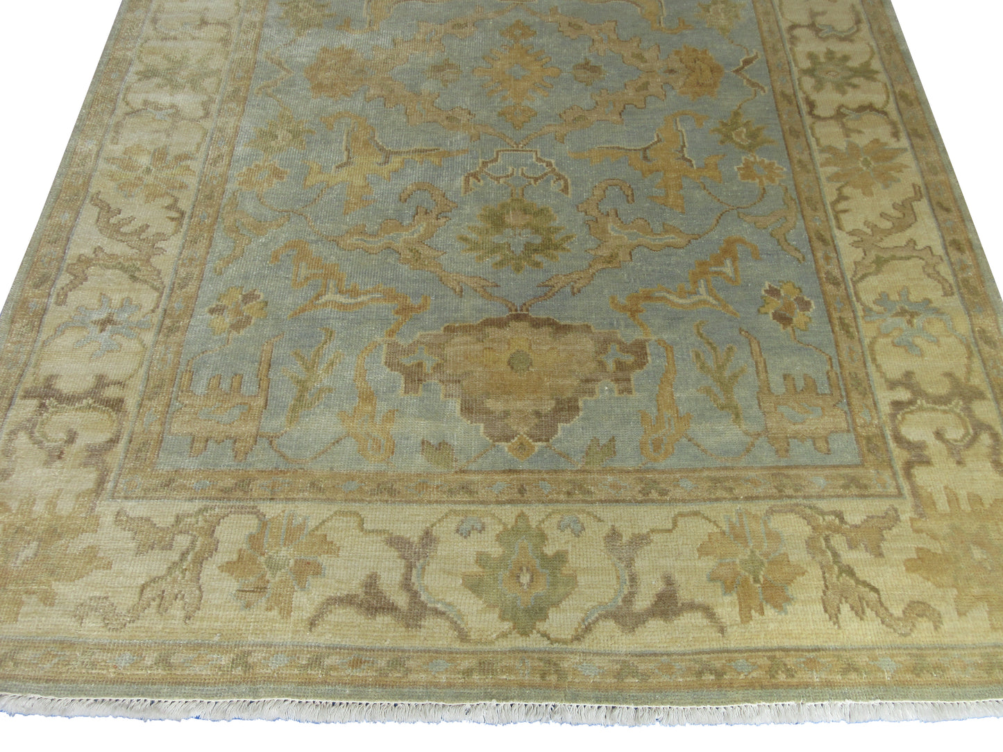 Luxury Oushak Hand-Knotted Wool Rug Traditional Oriental Design 8.4X5.11 Feet - Lt. Blue and Beige Living Room Area Rug