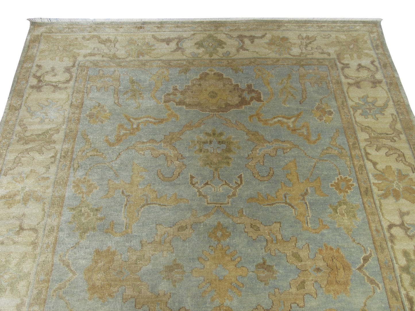 Luxury Oushak Hand-Knotted Wool Rug Traditional Oriental Design 8.4X5.11 Feet - Lt. Blue and Beige Living Room Area Rug