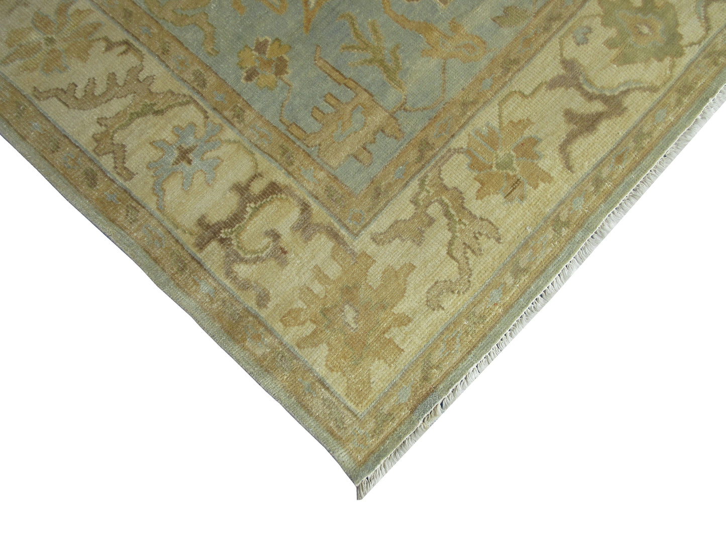 Luxury Oushak Hand-Knotted Wool Rug Traditional Oriental Design 8.4X5.11 Feet - Lt. Blue and Beige Living Room Area Rug