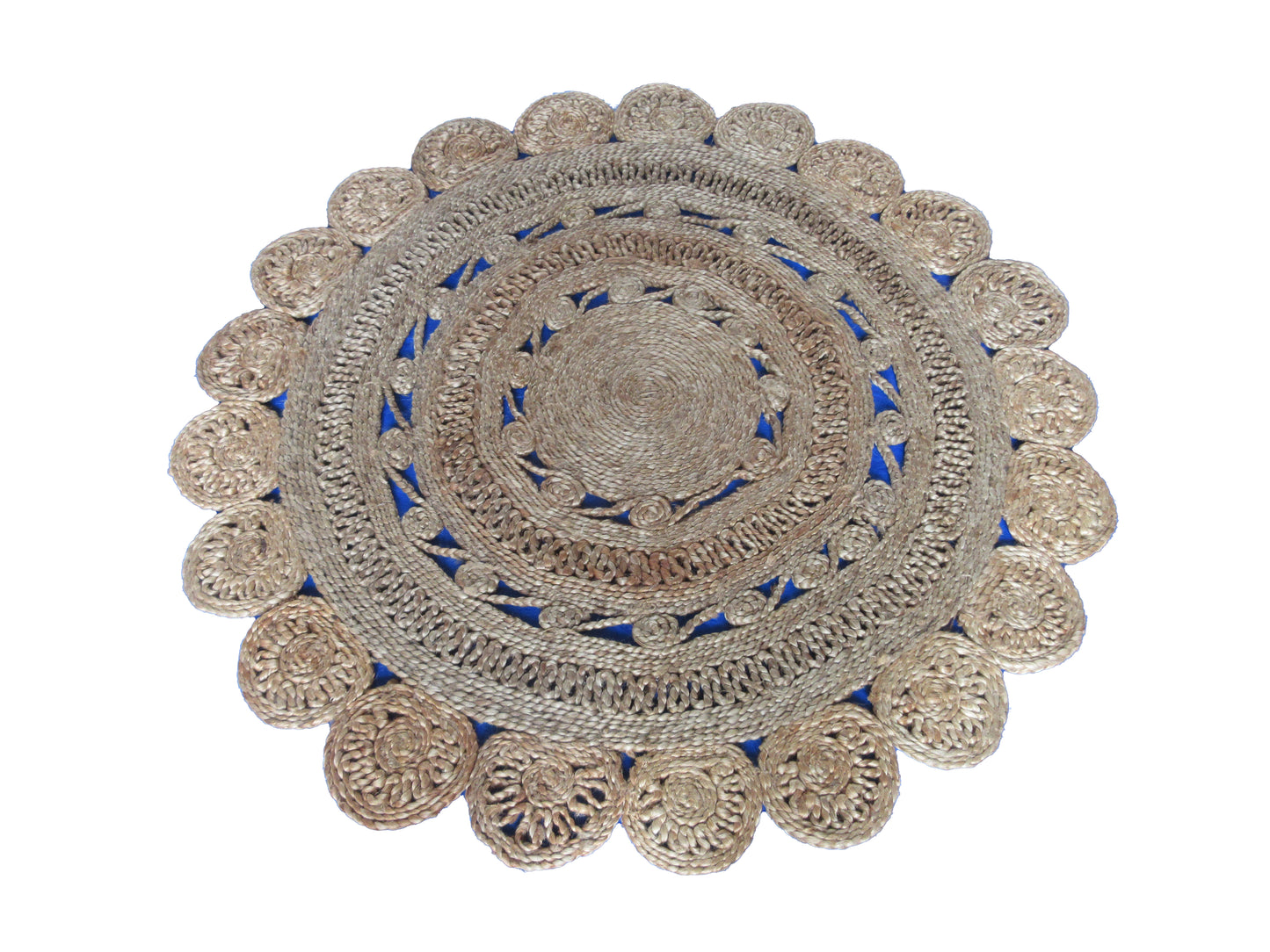 Handwoven jute rug with a beautiful, circular pattern of natural Rug any room.