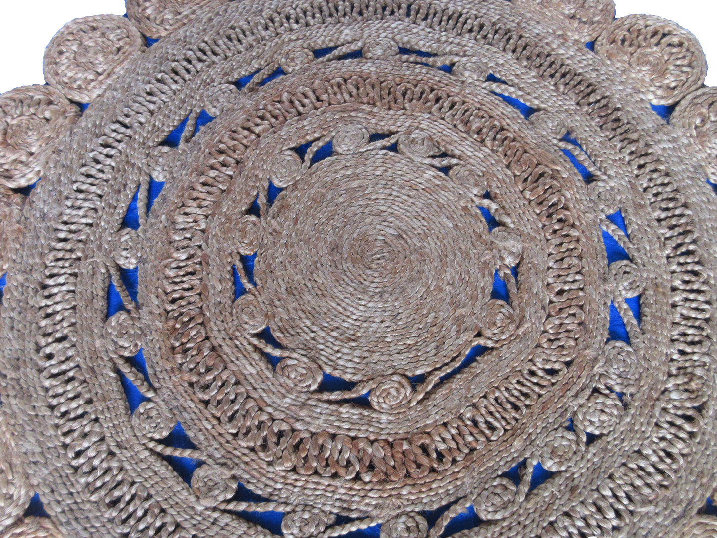 Handwoven jute rug with a beautiful, circular pattern of natural Rug any room.