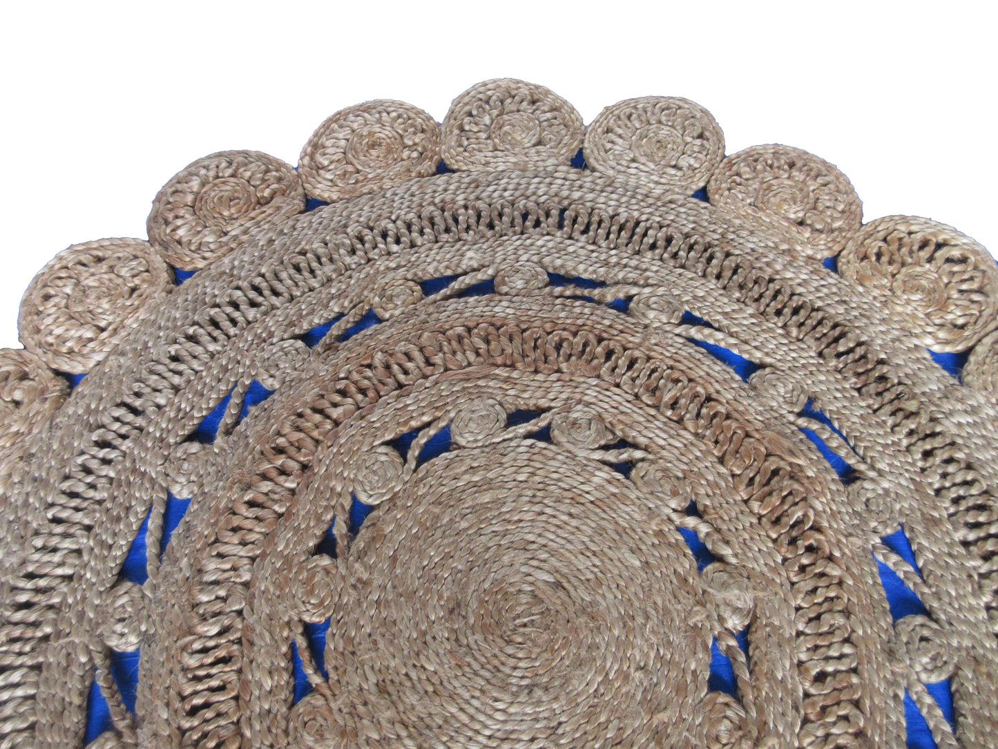 Handwoven jute rug with a beautiful, circular pattern of natural Rug any room.