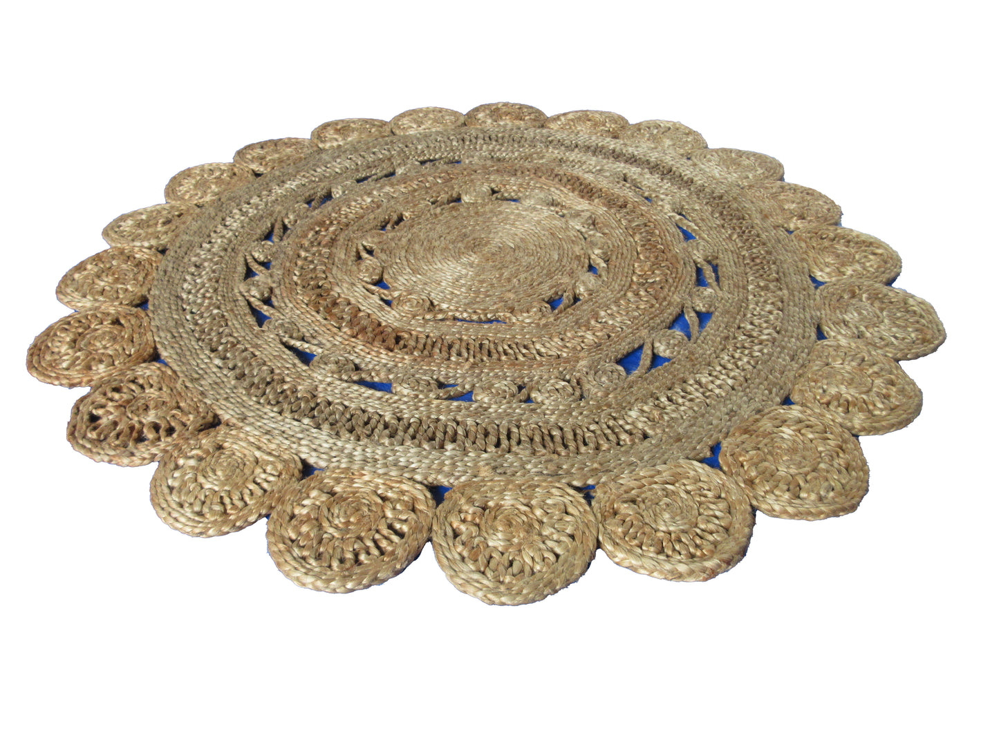 Handwoven jute rug with a beautiful, circular pattern of natural Rug any room.