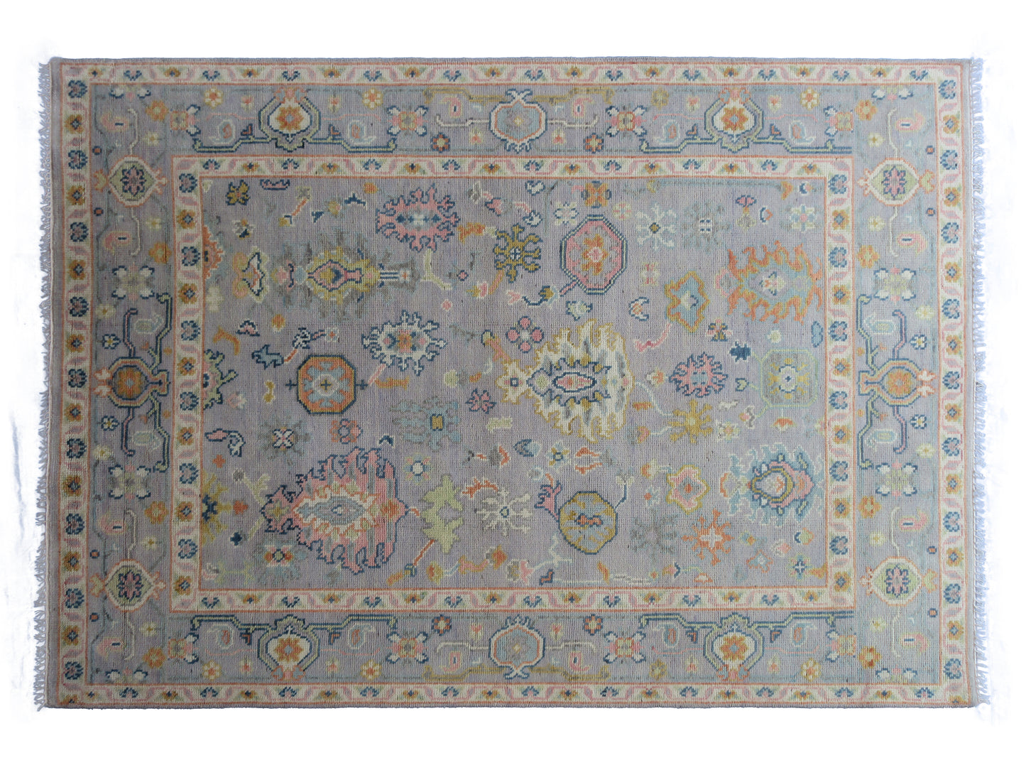 Handmade Oriental Floral Area Rug 10X 8 ft Traditional Design, Soft Grey | Grey Area Rug