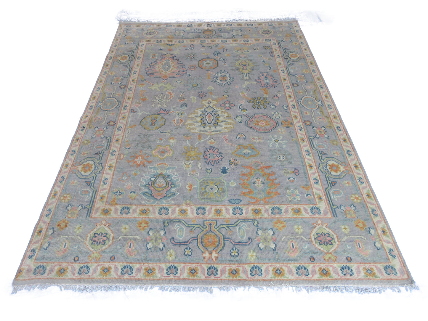 Handmade Oriental Floral Area Rug 10X 8 ft Traditional Design, Soft Grey | Grey Area Rug