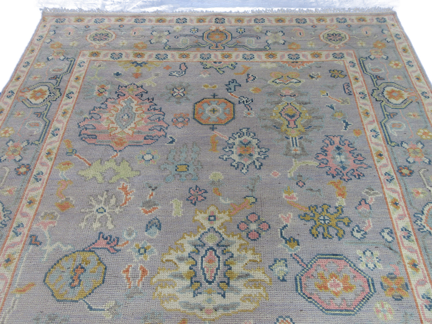 Handmade Oriental Floral Area Rug 10X 8 ft Traditional Design, Soft Grey | Grey Area Rug