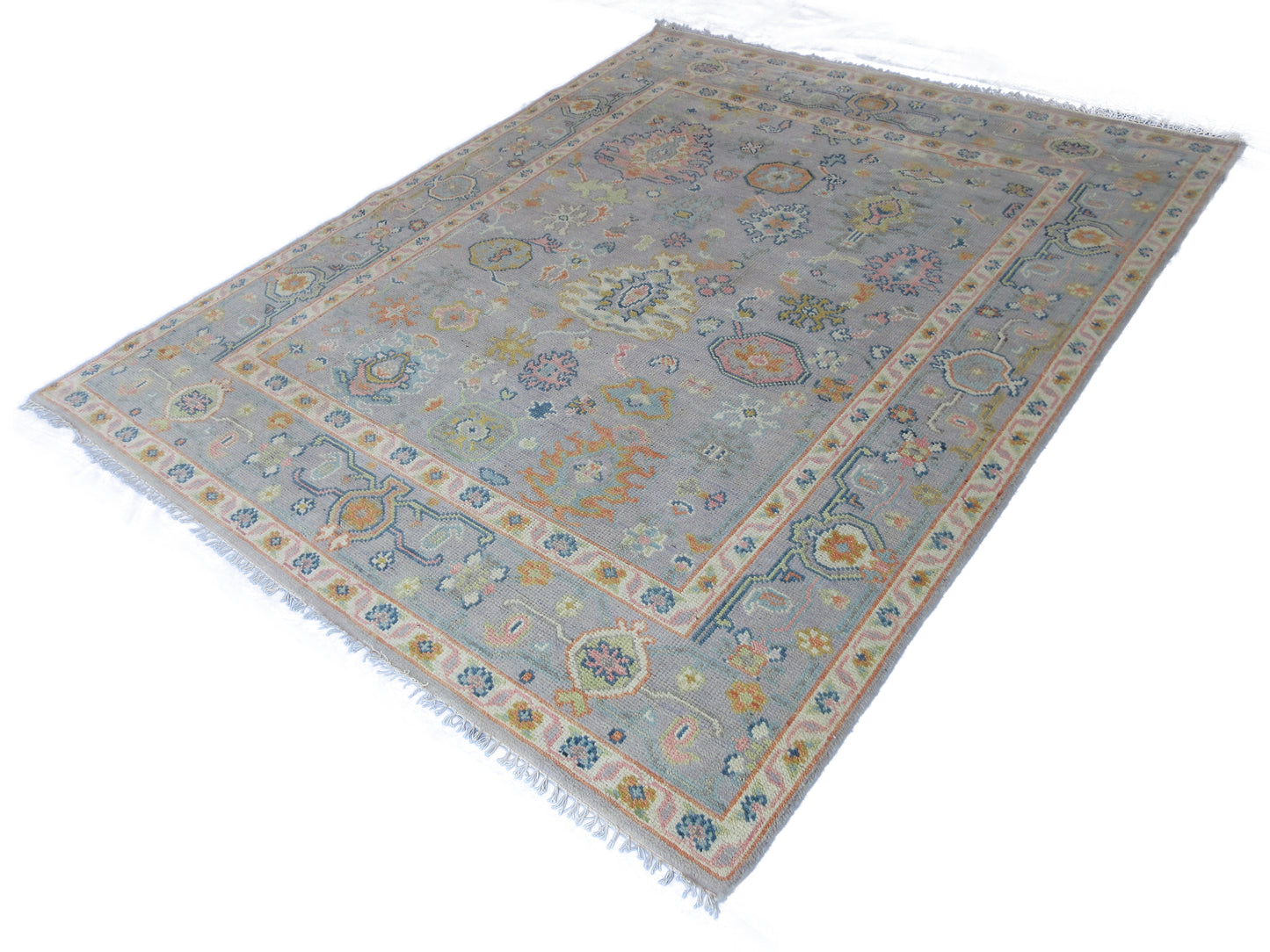 Handmade Oriental Floral Area Rug 10X 8 ft Traditional Design, Soft Grey | Grey Area Rug