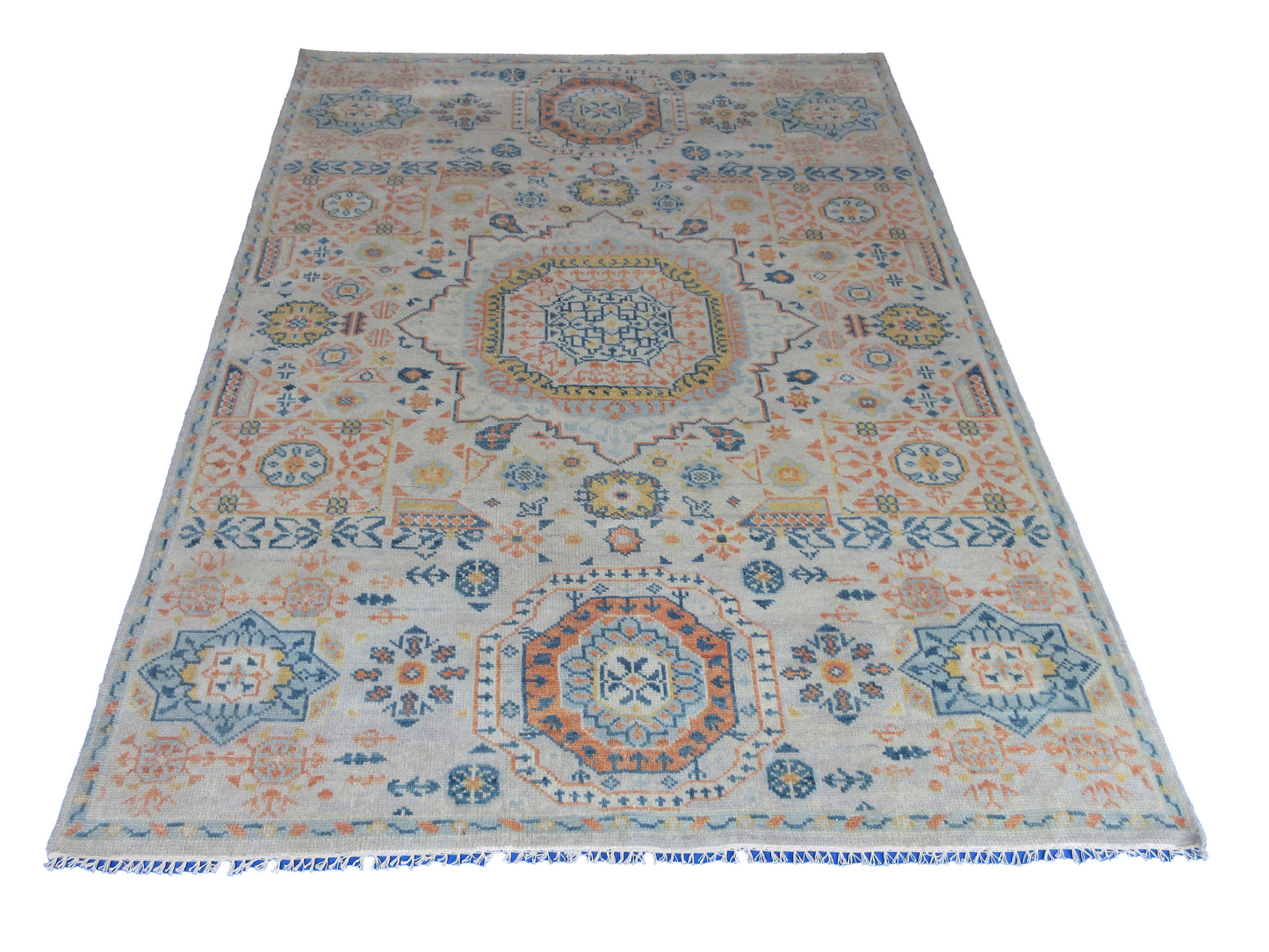 Handmade Oriental Geometric Pattern Rug 10X8 ft Silver Traditional Wool Carpet