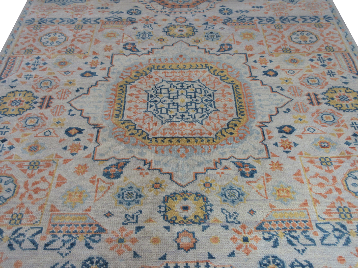 Handmade Oriental Geometric Pattern Rug 10X8 ft Silver Traditional Wool Carpet