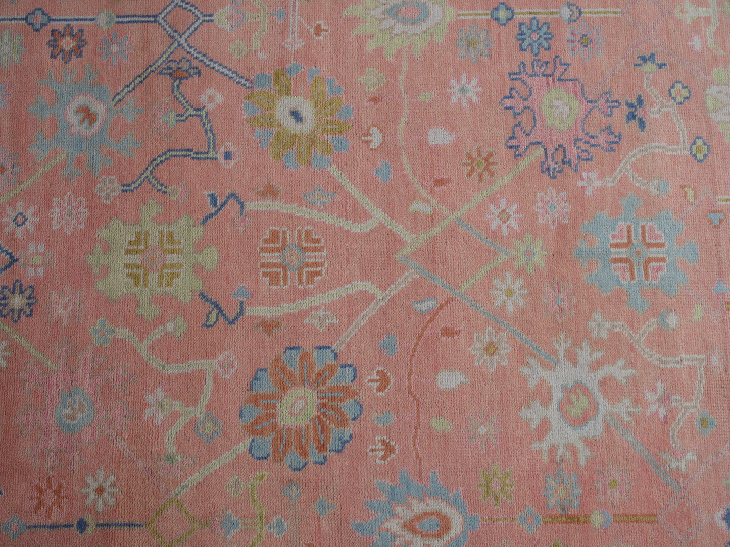 Pink Oushak 8x10ft Rug Hearth Stone Light Blue Border Floral Rug Contemporary Area Rug Luxury Handmade Turkish Rug Wool