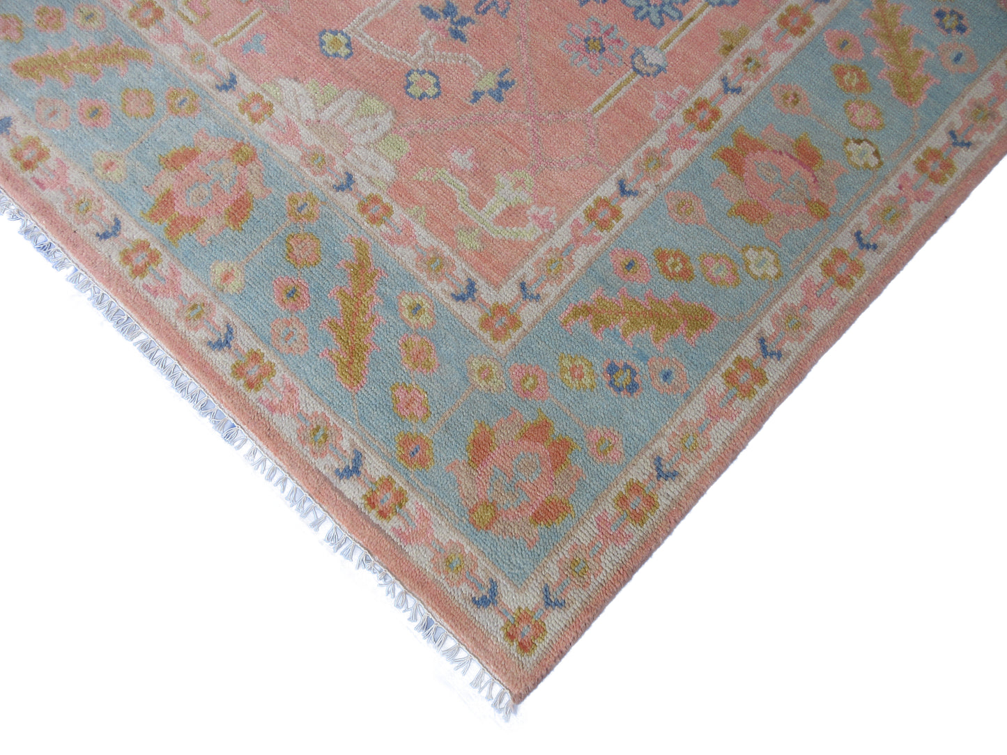 Handmade 10x8 ft Rug Pink and Blue Floral Oriental Wool Carpet - Living Room,