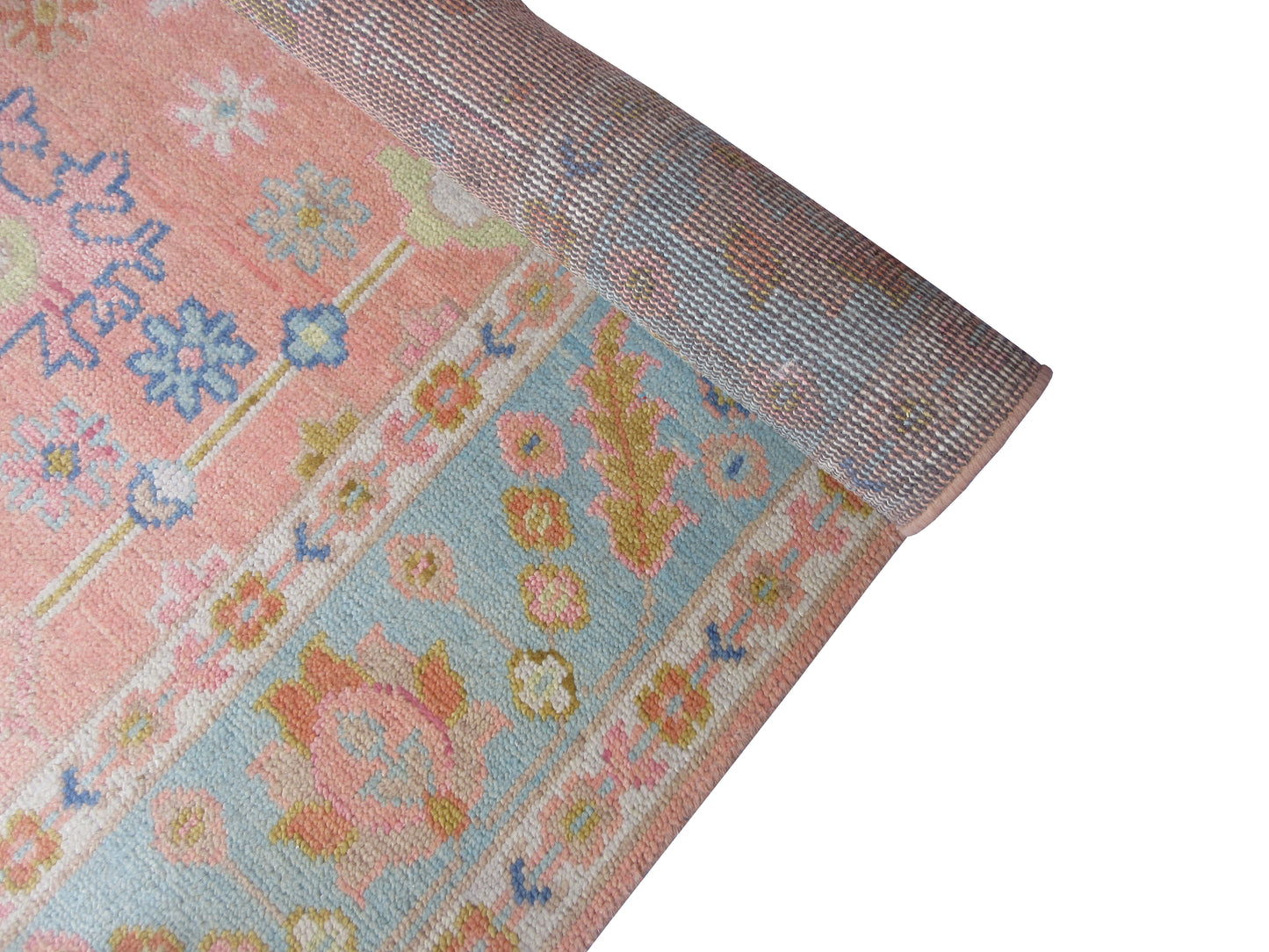 Handmade 10x8 ft Rug Pink and Blue Floral Oriental Wool Carpet - Living Room,