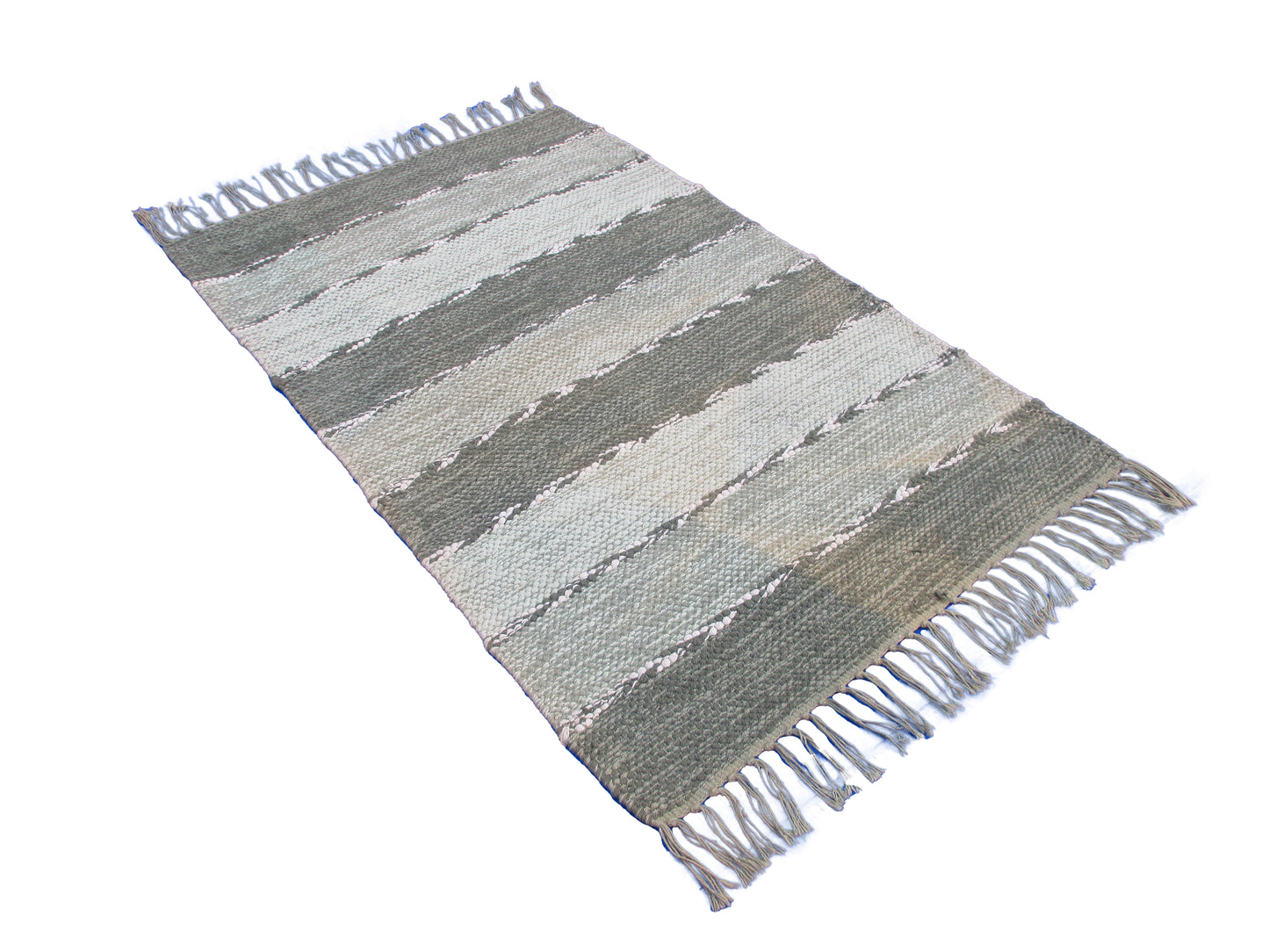 3.0x2.0 Feet Handwoven Multicolor Striped Area Rug with Fringe