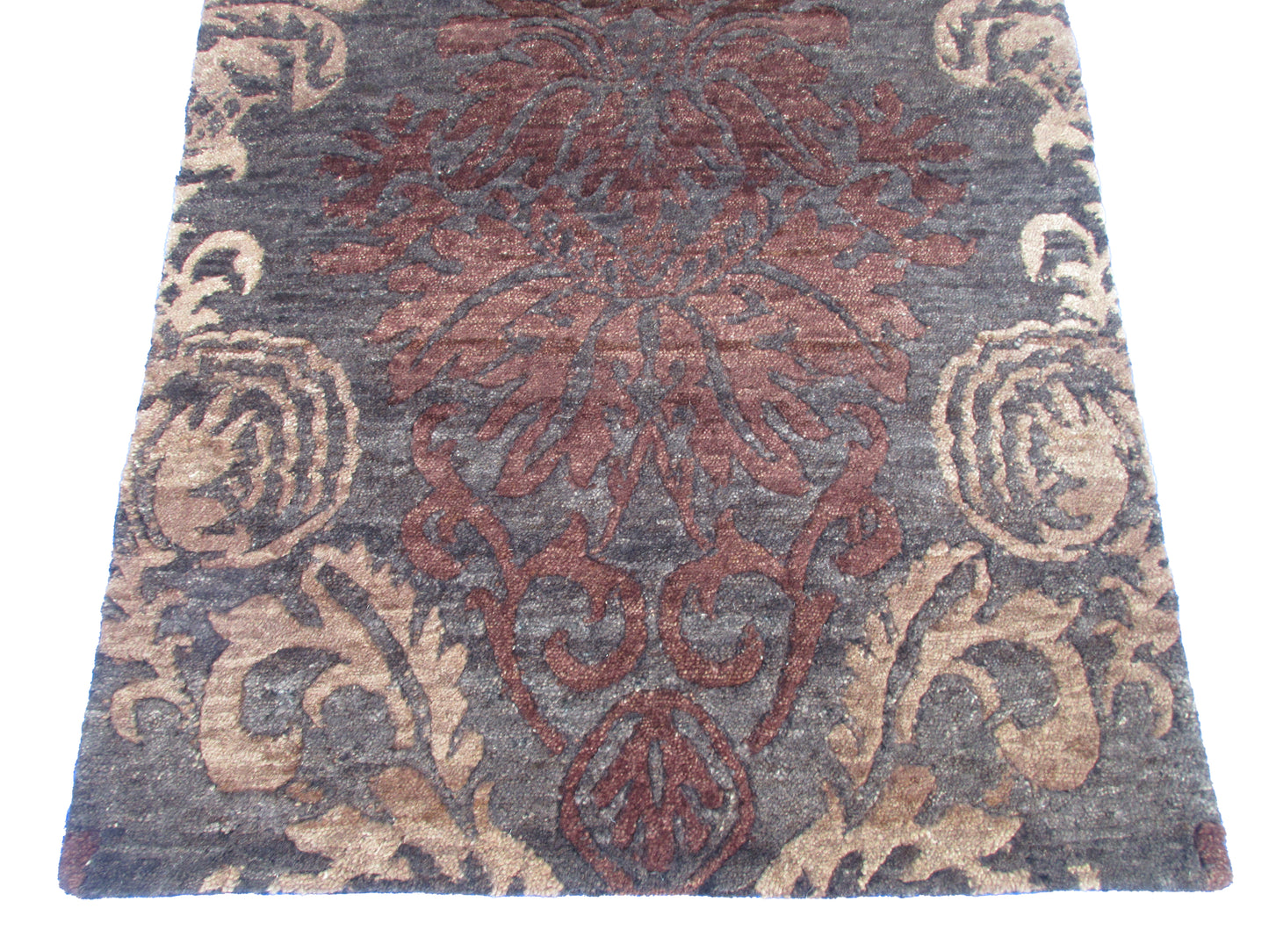 3x2 ft Luxurious Dark Floral Wool Area Rug - Charcoal and Earthy Brown Tones