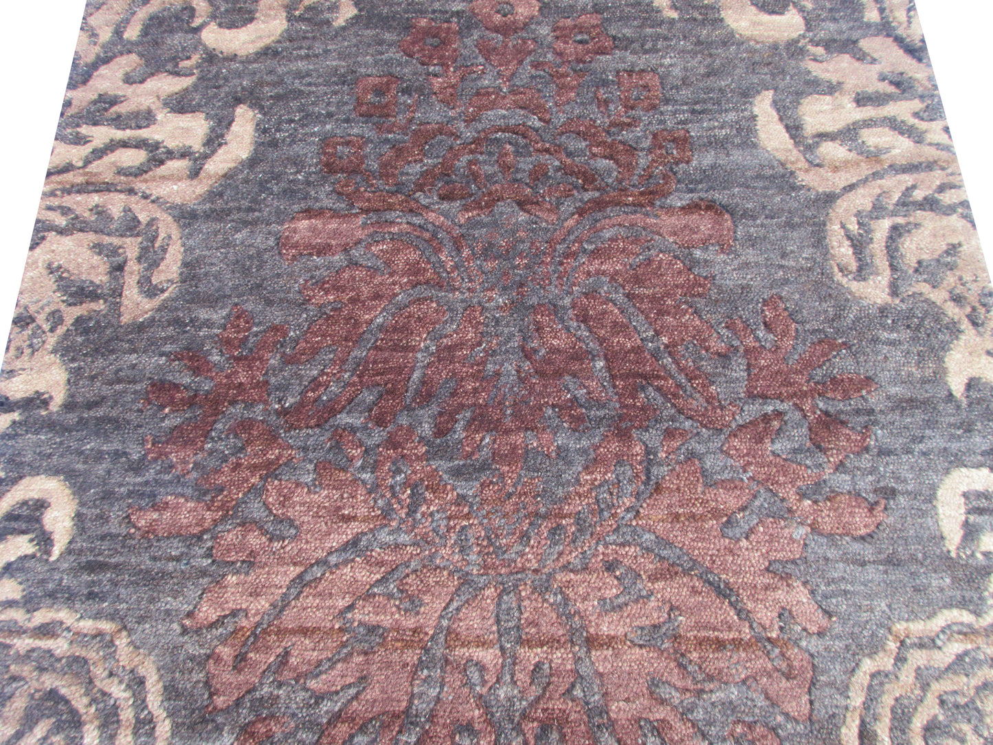 3x2 ft Luxurious Dark Floral Wool Area Rug - Charcoal and Earthy Brown Tones