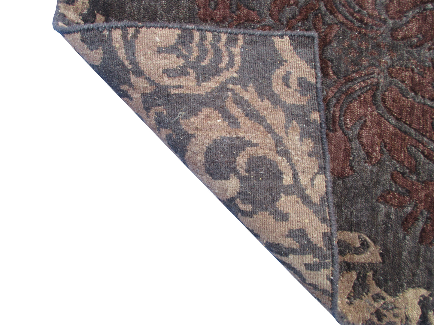 3x2 ft Luxurious Dark Floral Wool Area Rug - Charcoal and Earthy Brown Tones