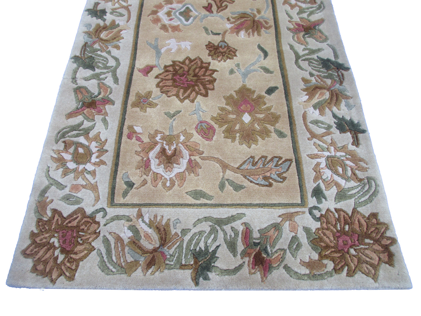 Handmad Floral Wool Area Rug -Lt. Gold | Grey and Earth Tones 3.0X2.0 ft Rug