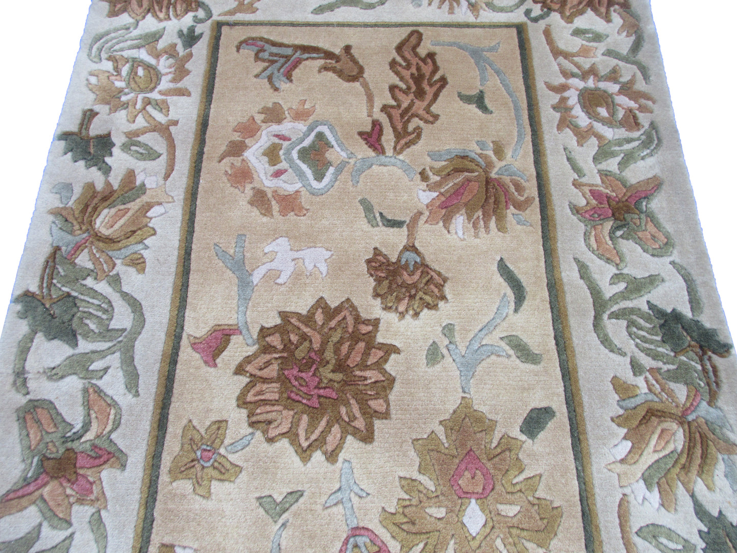 Handmad Floral Wool Area Rug -Lt. Gold | Grey and Earth Tones 3.0X2.0 ft Rug