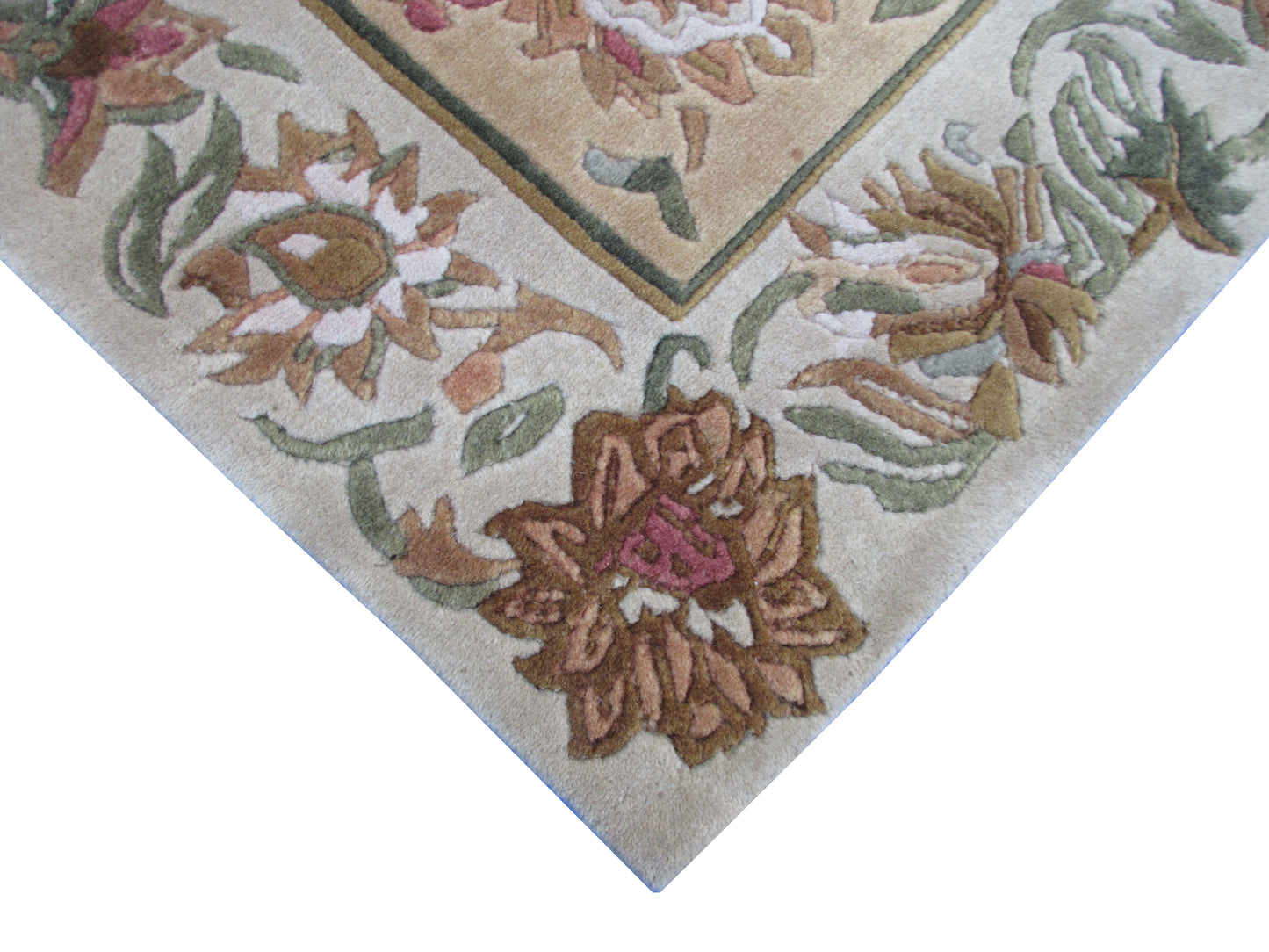 Handmad Floral Wool Area Rug -Lt. Gold | Grey and Earth Tones 3.0X2.0 ft Rug