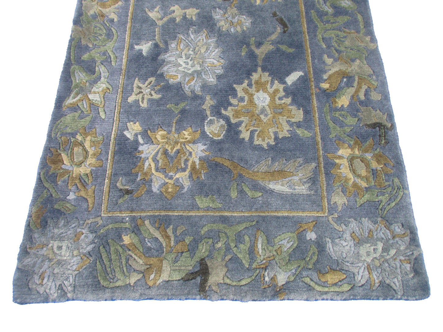 Handwoven Blue Floral Wool 3.0X2.0 feet Rug – Vintage Style Area Carpet