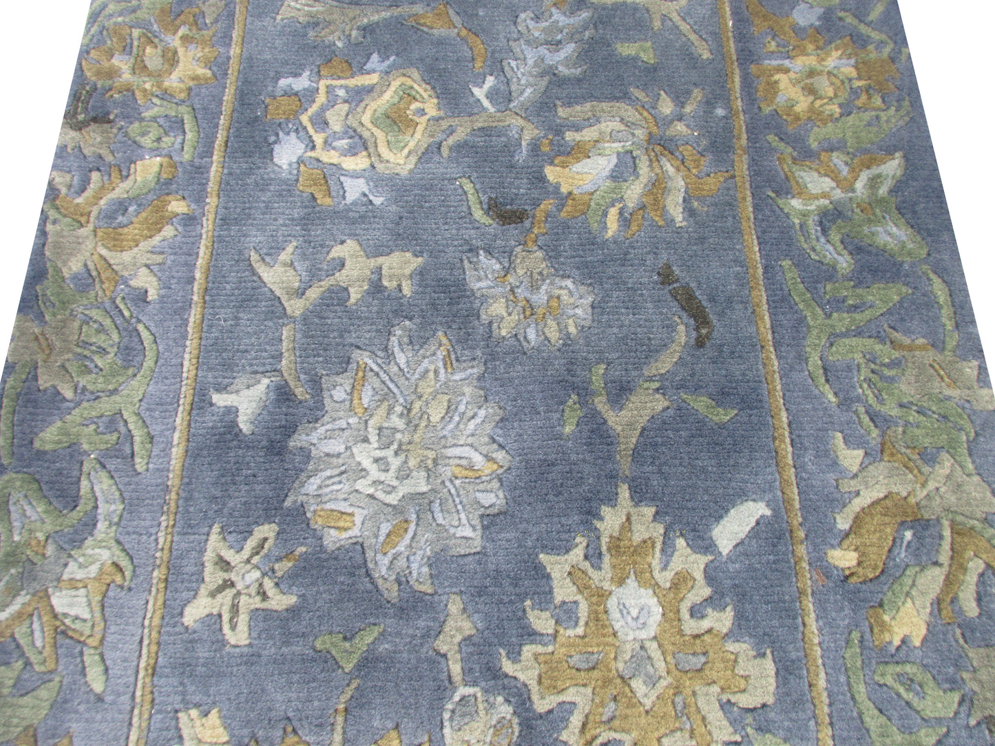 Handwoven Blue Floral Wool 3.0X2.0 feet Rug – Vintage Style Area Carpet