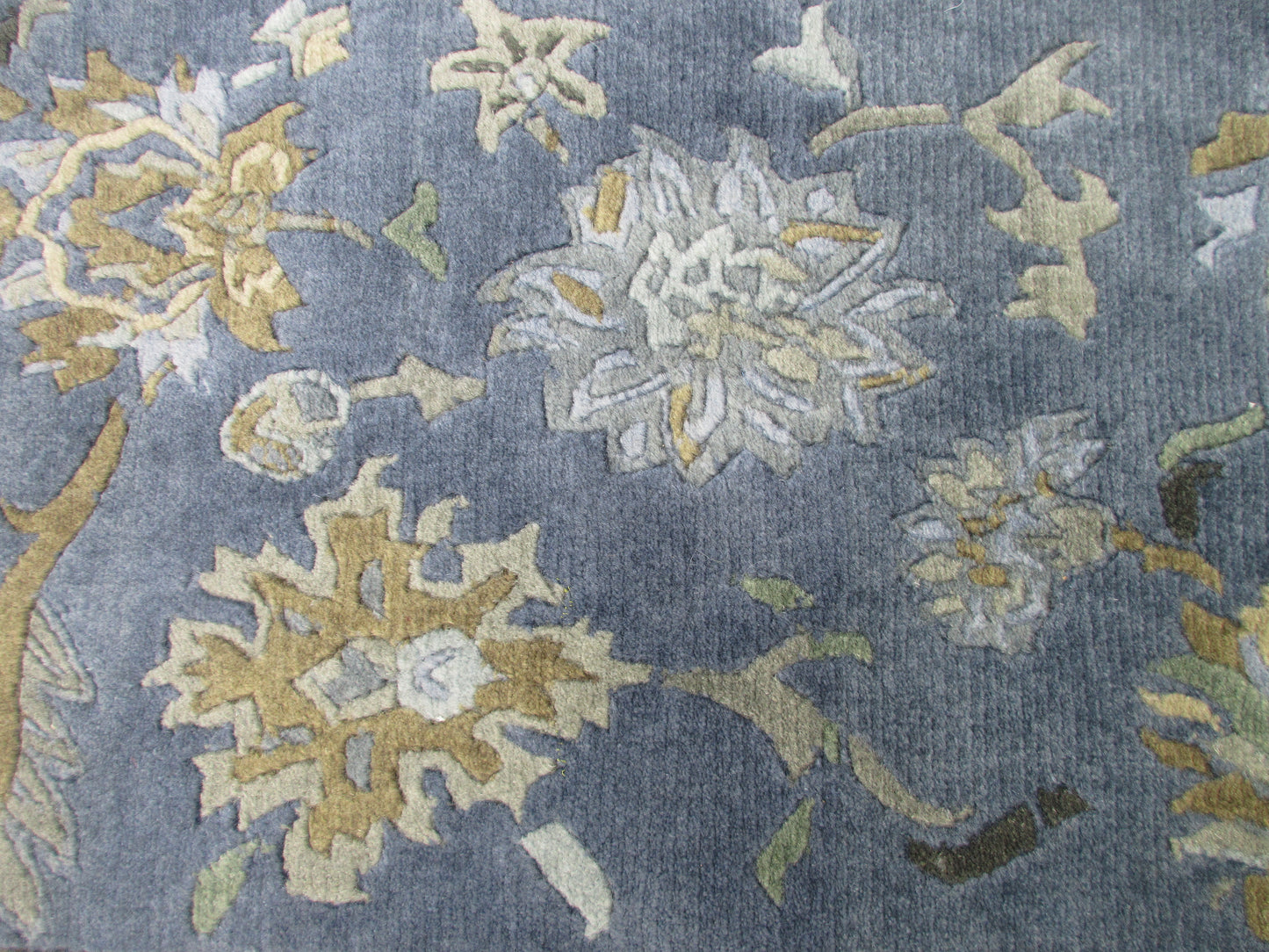 Handwoven Blue Floral Wool 3.0X2.0 feet Rug – Vintage Style Area Carpet