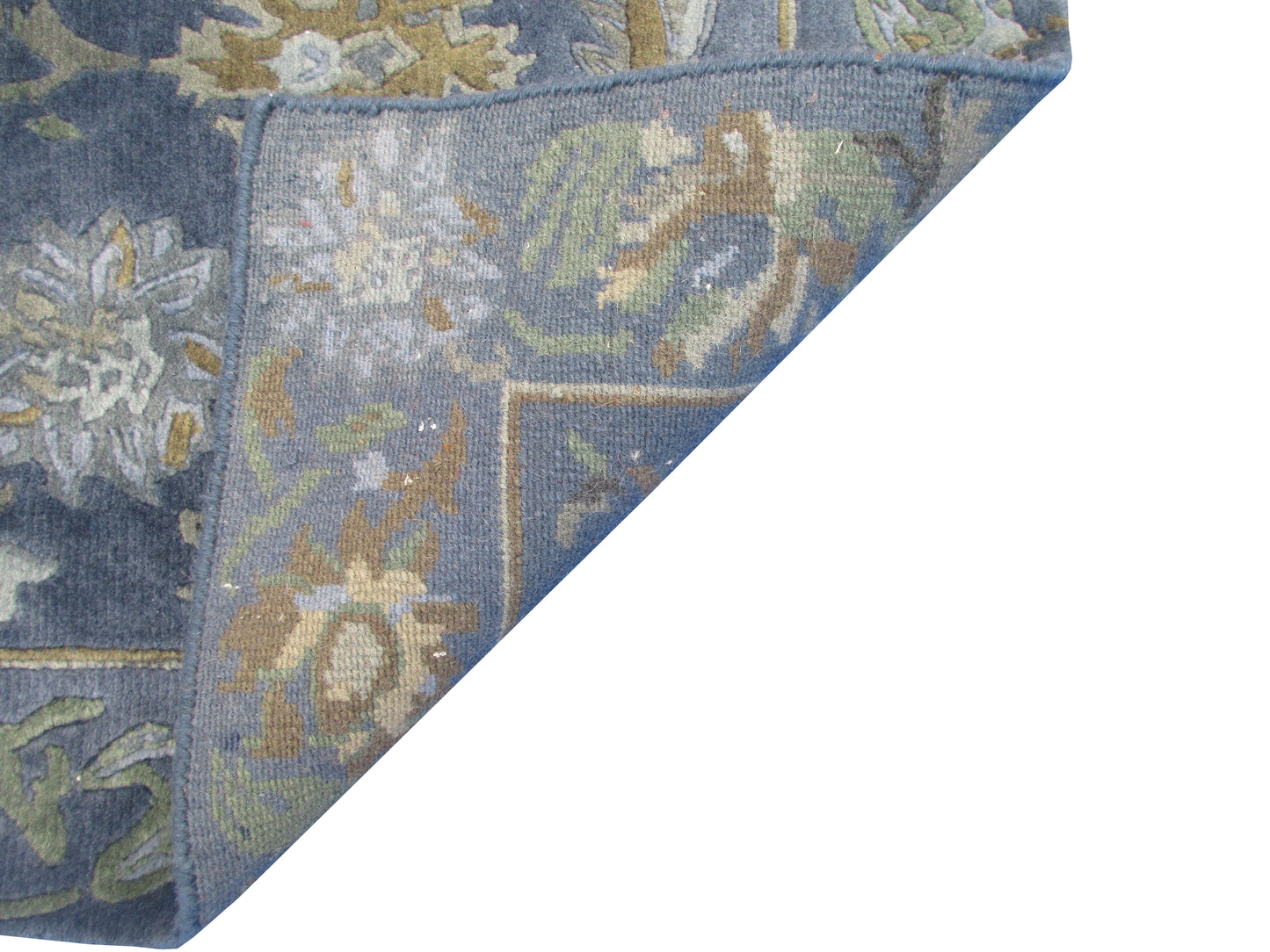 Handwoven Blue Floral Wool 3.0X2.0 feet Rug – Vintage Style Area Carpet