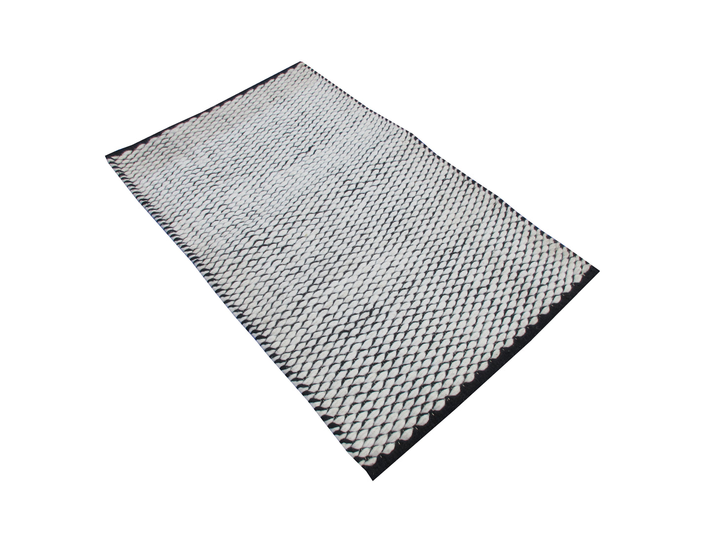 Handwoven Wool Area Rug 3x2 ft - Modern Black and White Pattern - Cozy Living Room Carpet