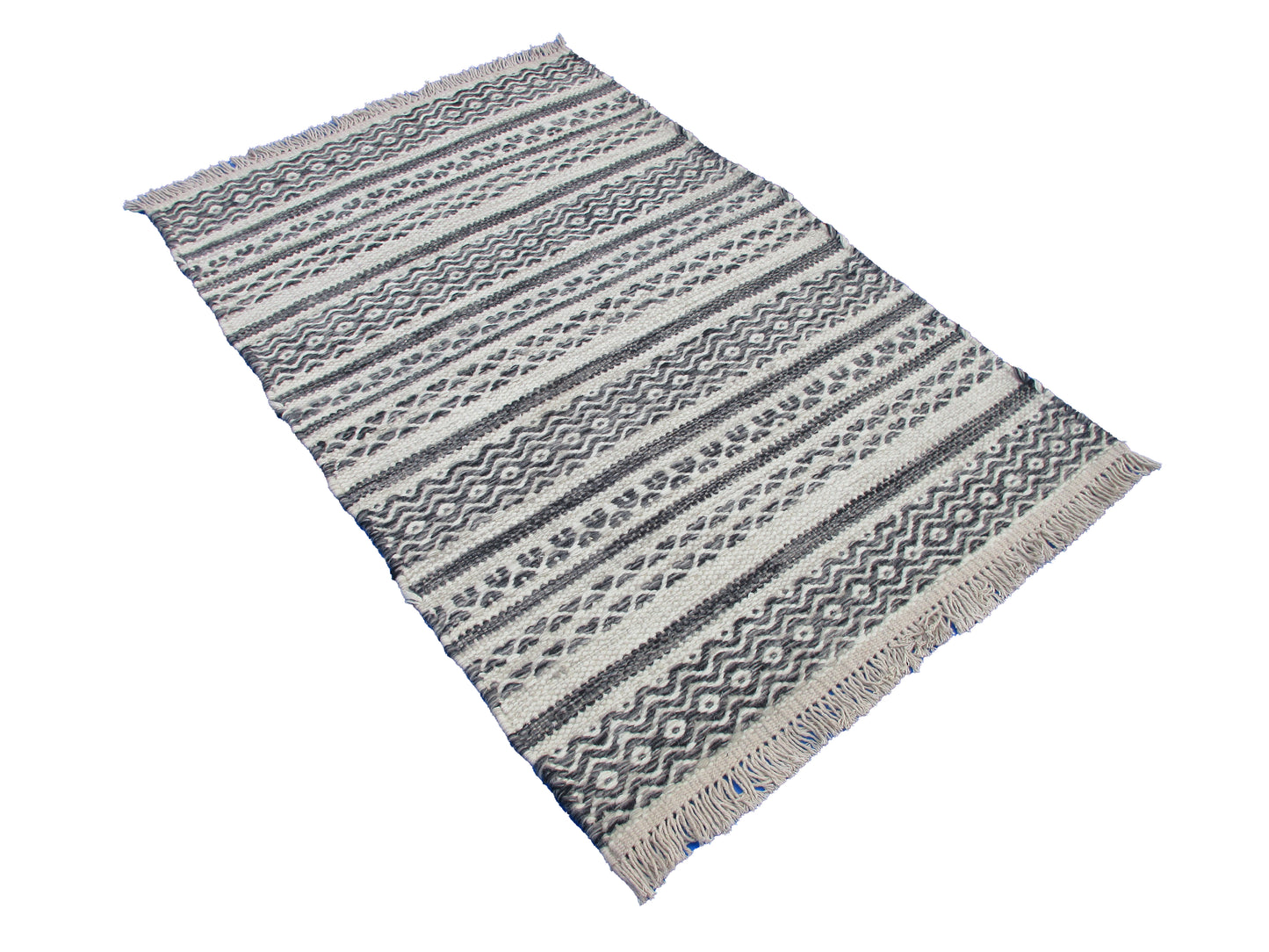 Handwoven 3x2 ft Multicolor Striped Area Rug with Tassels – Boho, Eco-Friendly