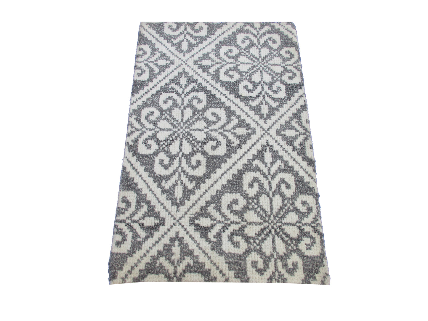 3x2 ft Black and White Geometric Doormat with Tassels