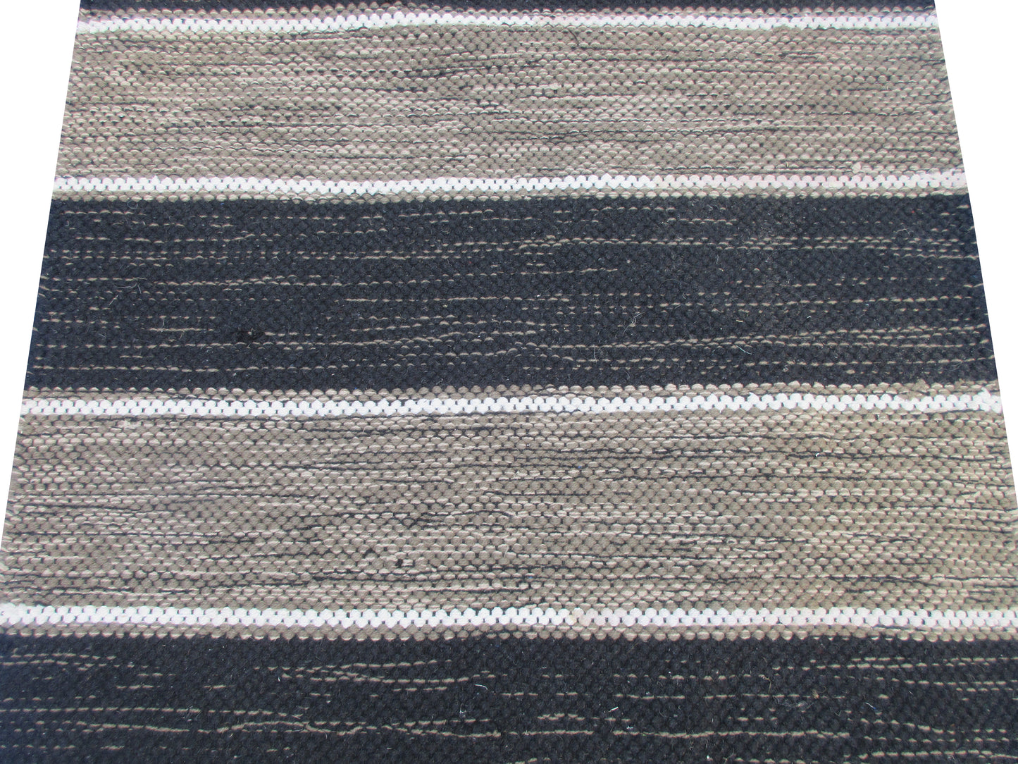 Handwoven Black and Beige Striped Area Rug with Fringe – Bohemian-Style Home Décor