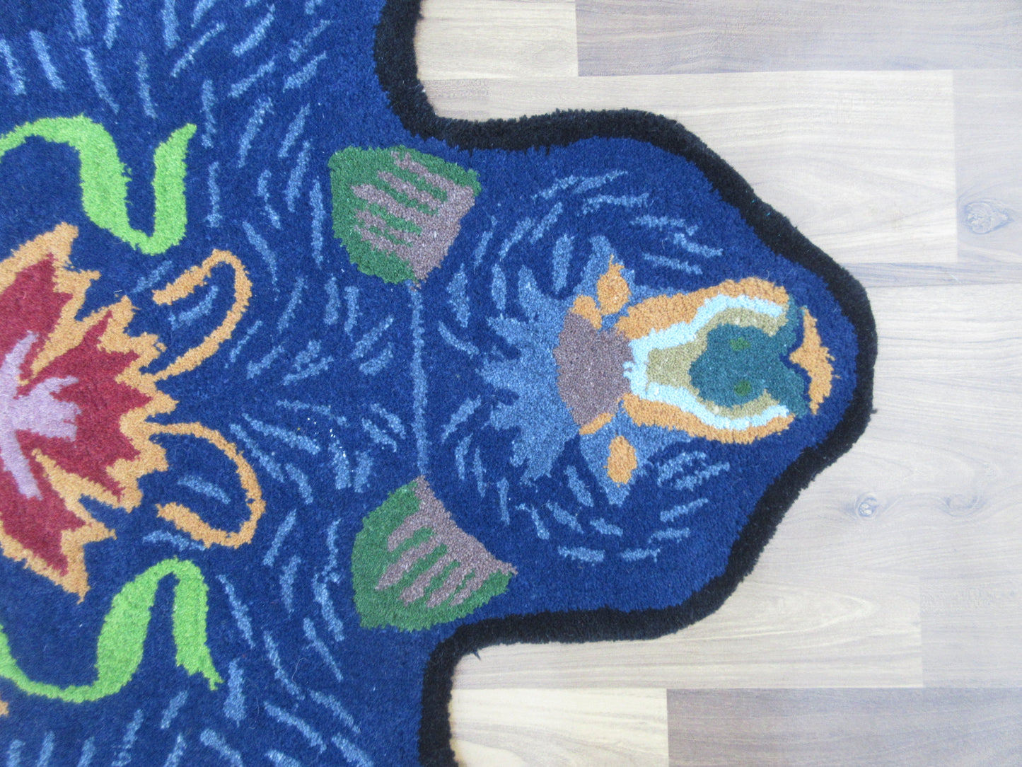 Handmade Aztec Bear Rug Unique Tribal Design, Wool Tufted, 5x3 ft Blue Area Rug