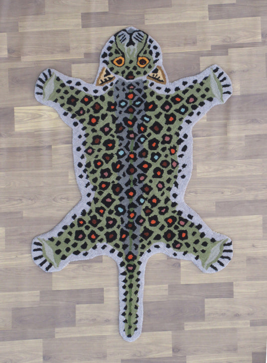 Handmade Leopard Shaped Rug 5x3 ft | Animal Wool Area Rug for Kids' Room & Decor