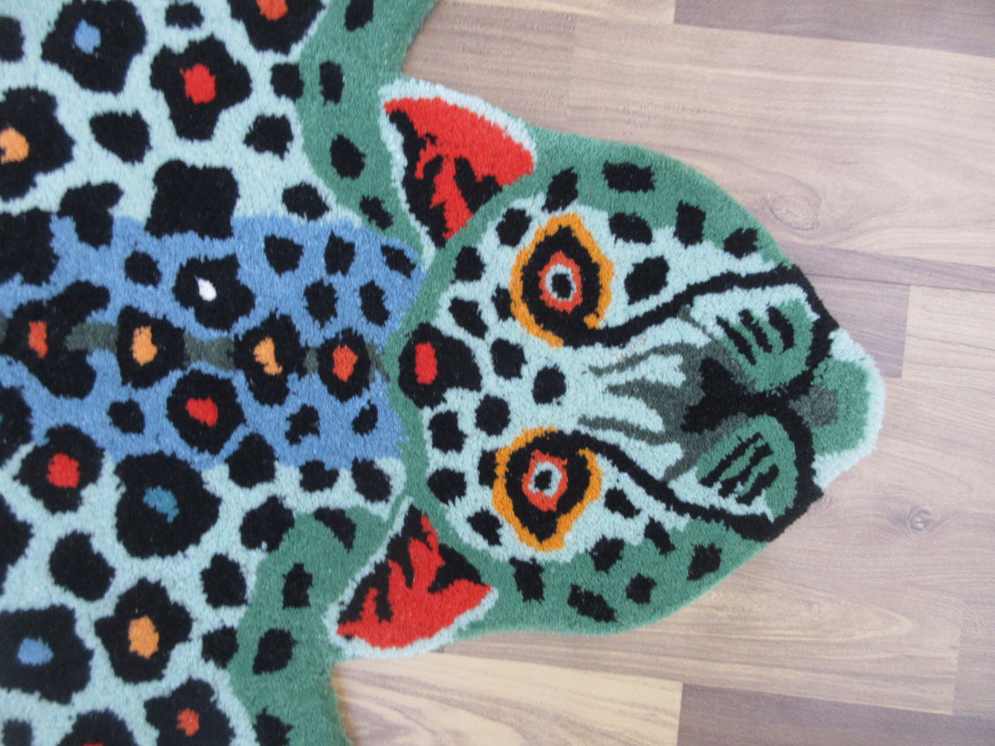 Area Rug 5x3 ft Handmade Leopard Shaped Multicolor Carpet Home Decor Rug