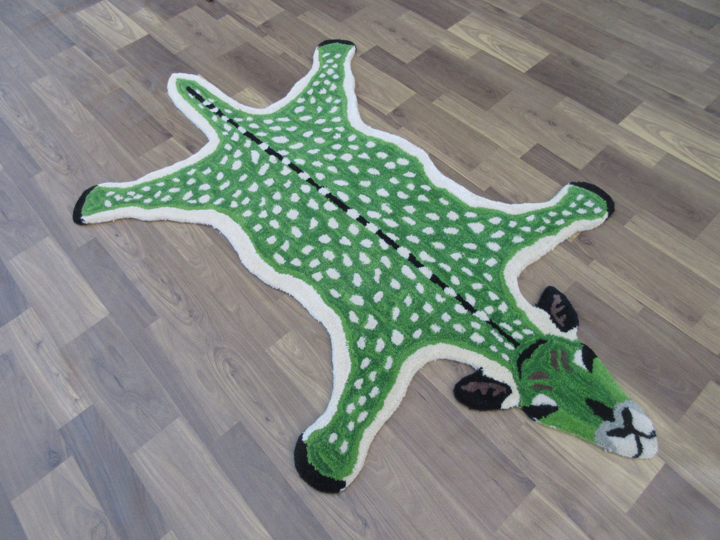 Handmade Green Deer Wool Rug - 5.0X3.0 ft Decorative Area Rug Animal Carpet