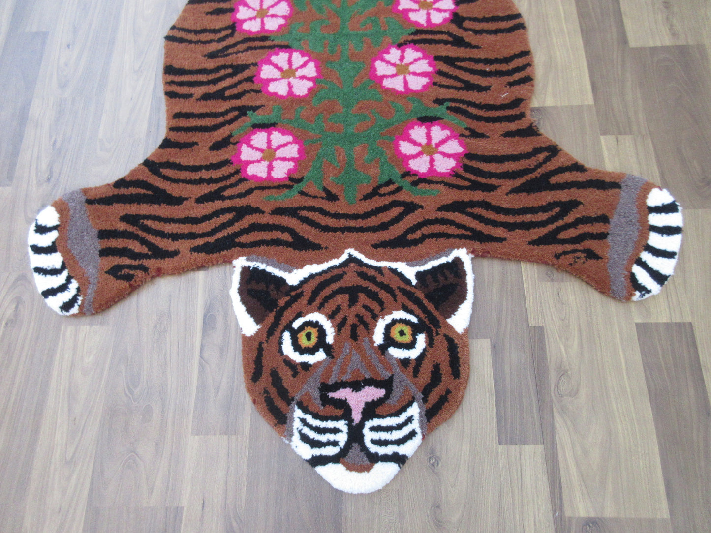 Handmade Wool Bengal Tiger Rug Floral Pattern - 5X3 ft Decorative Area Carpet