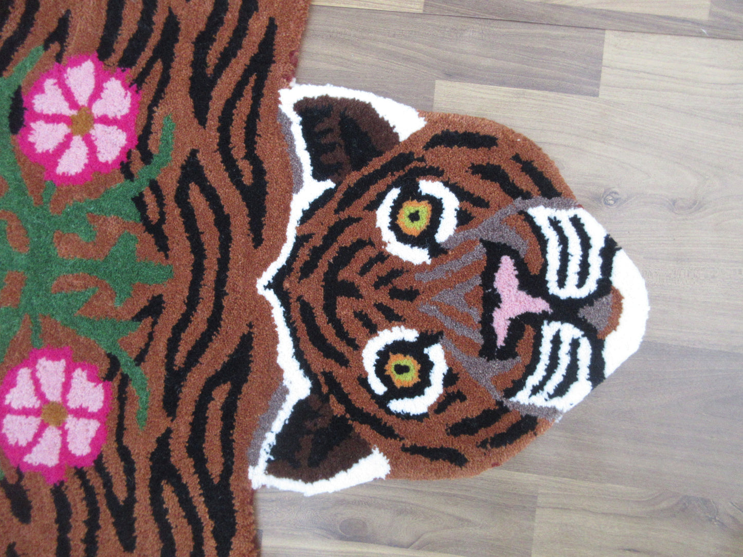 Handmade Wool Bengal Tiger Rug Floral Pattern - 5X3 ft Decorative Area Carpet