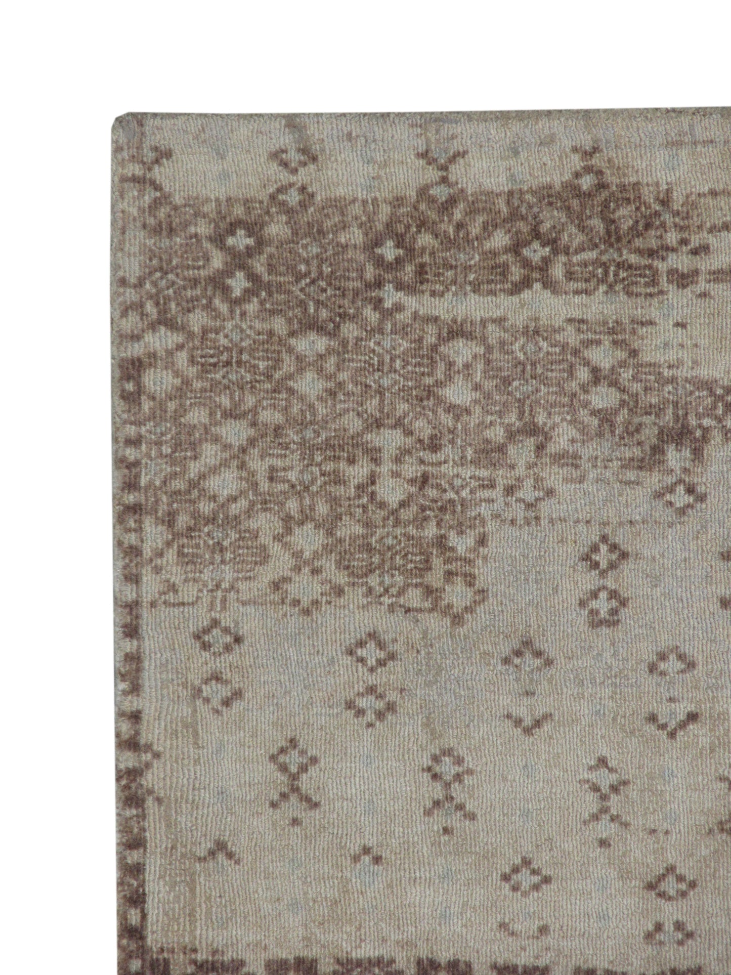 5x3 ft Hand-Tufted Wool Area Rug - Beige & Brown Distressed Vintage Pattern Rug